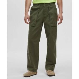Mode of One Mens Olive Green Cotton Twill Straight Leg Cargo Utility Pants 36